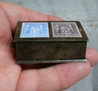 RARE Antique Sterling Silver Enamel Stamp Box English Hallmarks French Stamps 2