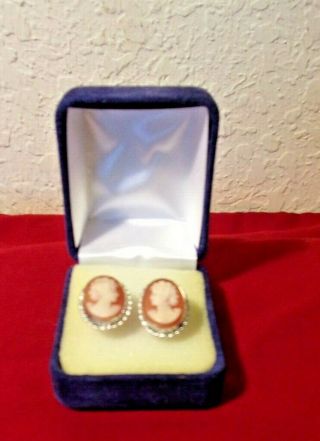 Vintage 14k Yellow Gold Shell Carved Cameo Earrings Pierced