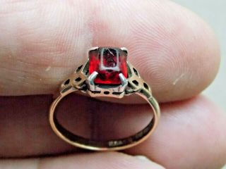 Vintage 9ct Yellow Gold Ring With Red Stone Set In Silver Metal Detecting Finds