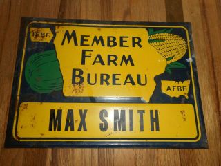 Vintage 1940s Iowa Member Farm Bureau Ear Seed Corn Advertising Tin Sign