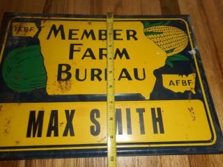 Vintage 1940s IOWA MEMBER FARM BUREAU Ear Seed Corn ADVERTISING TIN SIGN 3