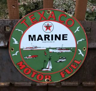 Old Texaco Marine Motor Oil Porcelain Sign Service Station Gas Sign Outboard