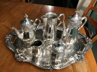 Hispana 5 - Piece Gorham Silver Coffee And Tea Set With Large Tray -