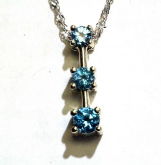 14k White Gold 3 Stone Blue Topaz Pendant Necklace 3.  2g Estate Vintage