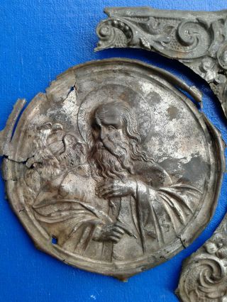 Ancient Bronze Book Cover 17 - 18 century.  John the Evangelist and Matthew. 3