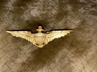 1930s Pre Ww2 Us Navy Pilot Wings Pin - Back By Robbins Co,  Attleboro,  1.  5”,  Rare
