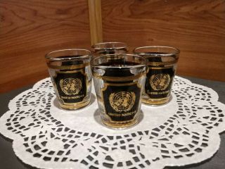 " United Nations " Culver© Shot Glasses Made In The Usa W/22 K Gold