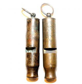 Antique Brass Boy Scouts Of America Bullet Whistle & Girl Scout Whistle