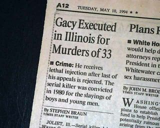 John Wayne Gacy Serial Killer Clown Executed & Joel Rifkin Guilty 1994 Newspaper