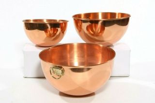 Set Of 3 Solid Copper & Brass Nesting Stacking Mixing Bowls Wall Hanging Rings