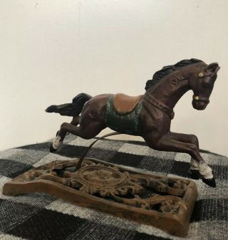 Vintage Cast Iron Metal Rocking Horse Spring Loaded Collectible Toy 8” Tall