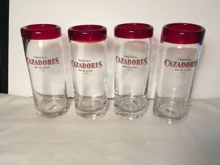 Cazadores Tequila Thick Red Rimmed Hand Blown Glasses 6.  5 " Tall Set Of 4 (b3)