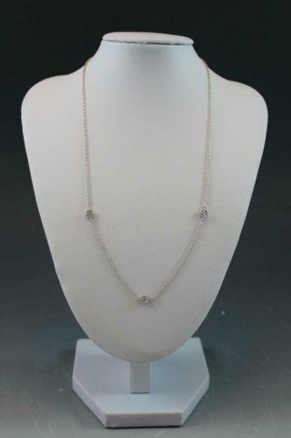 Vintage 14k White Gold 3 Stone Diamond By The Yard Style Necklace