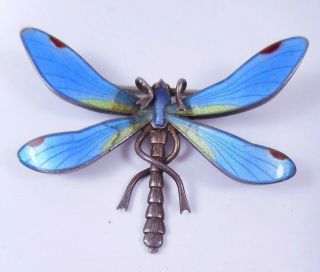 Signed Marius Hammer Guilloche Enamel Sterling Dragonfly Art Nouveau Brooch