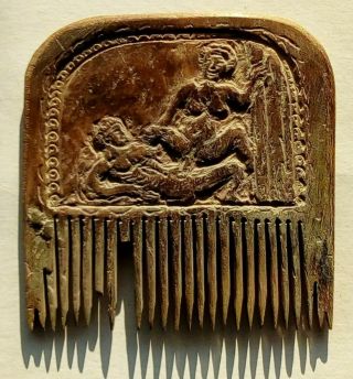 Large Bone Roman Hair Brush Decorated With Sex Scene
