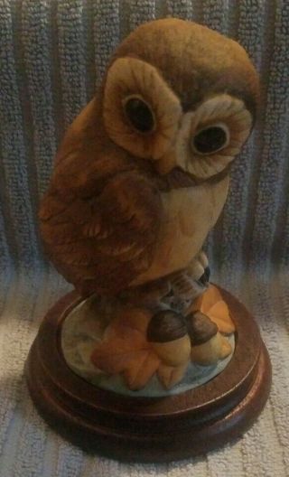 Porcelain " Owl " By Andrea 6350 Prod By Sadek 4 " Tall Comes With Wooden Base