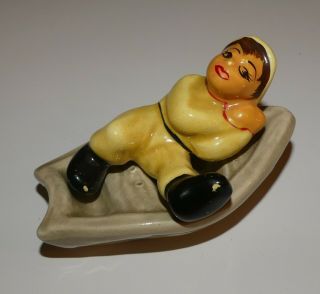 Vintage Mini " Go - With " Man Fisherman In Boat Salt And Pepper Shakers
