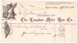 Letterhead Invoice Langdon Mitre Box Co Millers Falls Ma Mass Vintage 1884 D