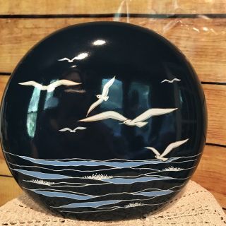 Vintage Otagiri Oval Bud Flower Vase Ocean Cobalt Blue “the Sea” Japan Birds