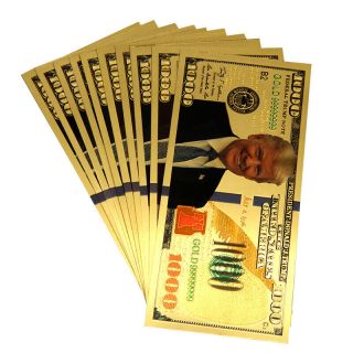 200pcs $1000 Dollar Bill Colorized President Donald Trump Gold Foil Banknote