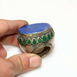 Massive - Silver Plated Near East Enamel Decorated Ring Circa 1200 - 1400 Ad