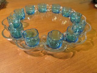 12 Miniature Vintage Cappuccino Cordial Shot Glass Blue Cups And Serving Tray