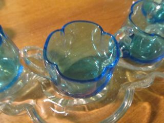 12 Miniature Vintage Cappuccino Cordial Shot Glass Blue Cups And Serving Tray 3