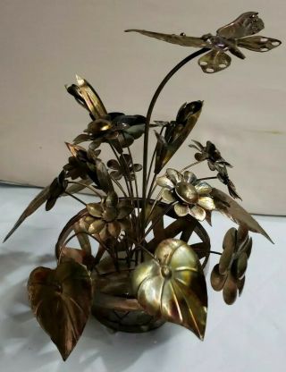 Ktc Vintage Brass Metal Art Basket Waltz Of The Flowers Butterfly Music Box Cp