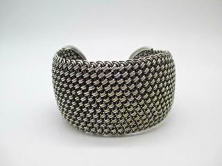 62 Gram Extra Wide Sterling Silver Woven Cuff Bangle Bracelet 6.  75 Inch Signed