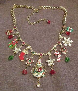 Lunch At The Ritz 2go Christmas Necklace Sparkling Goldtone Signed