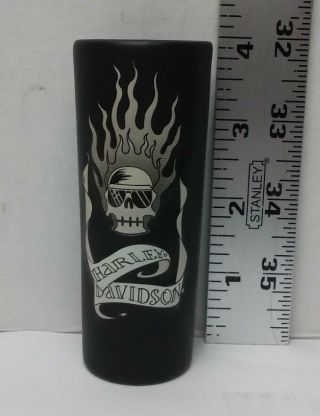 Harley Davidson Flaming Skull Black Tall Shot Glass 4 " Tall 2004