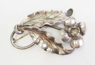 Elegant Vintage Sterling Silver Modern Flower Pin Brooch By George Jensen