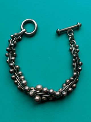 Heavy Vintage Sterling Silver Grape Ball Vine Link Toggle Clasp 8 Inch Bracelet