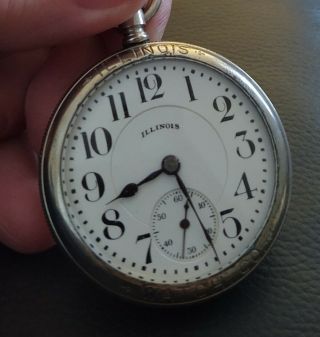 Vintage Illinois 16s Salesman Sample Pocket Watch Porcelain Dial Running