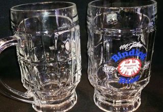 Binding Bier Heavy Glass Stein Sahm Beer Mugs 0.  4 Liter Set Of 2 Germany 100 Yr