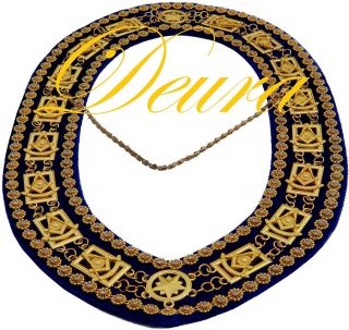 Past Master Masonic Gold Collar Deluxe Rhinestone Blue // Backing Dmr - 200gbrs