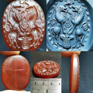 Sassanian Agate Old Wonderful Lions Seal Stone Lovely Old Bead 83