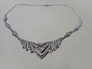 Vintage Art Deco Sterling Silver Marcasite Necklace N11944