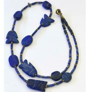 Lovely Necklace With Ancient Roman Lapis Fish Stone Beads