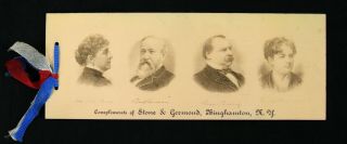 1880s Stone & Germond Celluloid Fountain Pen Ink Blotter With Benjamin Harrison