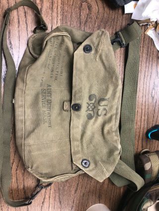 Ww2 Wwii Korea Army Od Lightweight Service Gas Mask Bag With Straps Canvas M6