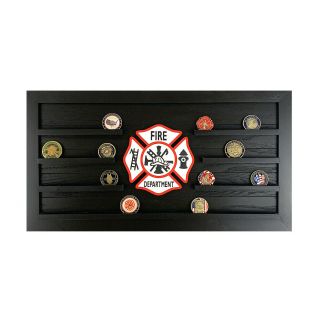 Framed 3d Wood Military Challenge Coin Display Rack Firefighter Maltese Cross