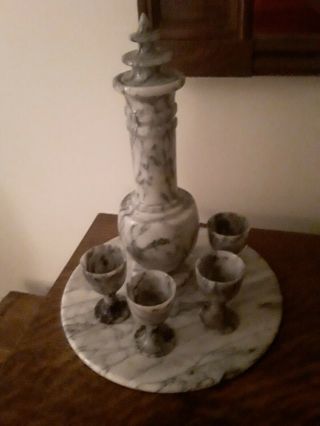 Carved Marble Stone Decanter Set Decanter And 4 Liquor Shot Glasses Cups
