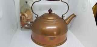 Vintage 1801 Revere Ware Copper Tea Kettle Mahogany Wood Handle