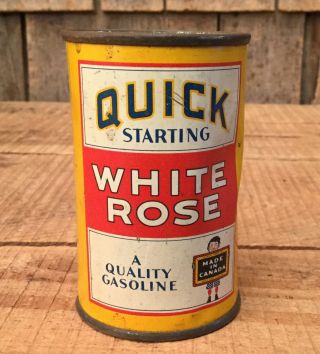 Vintage WHITE ROSE Gasoline Motor Oil Tin Can Promo Advertising Money Bank 3” 2