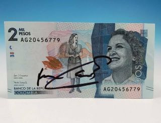 Roberto Escobar 2000 Peso Bill Signed With Fingerprint Autograph Pablo Narcos