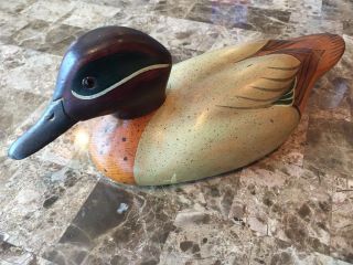 1985 Bob May Duck Decoy Signed & Dated - Wood Carved Green - Winged Teal