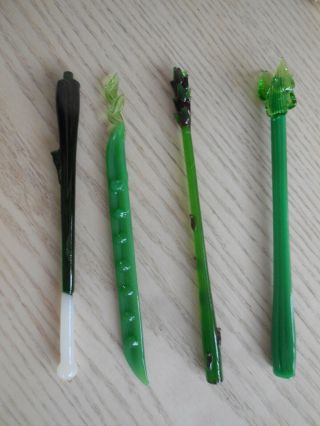 4 Vintage Glass Swizzle/stir Sticks Asparagus,  Bean Pod,  Celery,  Chive Stalk