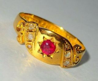 Edwardian 18ct Gold Ruby And Diamond Ring H/m Birmingham 1904 - 5