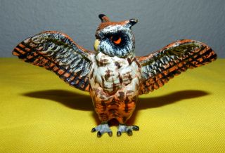Austrian Bronze 3 " Wings Span Spread Small Owl Figurine 1 3/4 " Tall Awesome